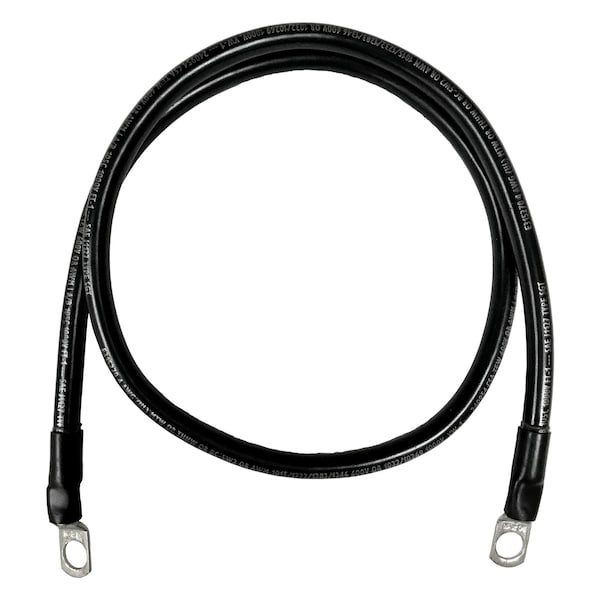 Marine Battery Cable, 4 AWG Gauge, Tinned Copper w/ Black PVC, 36" Length, 3/8" Lugs